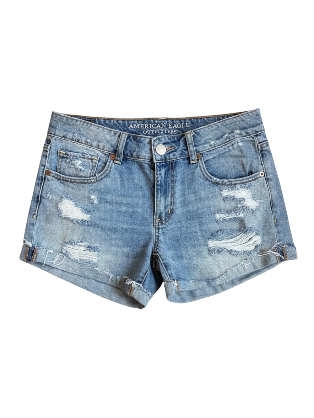 American Eagle Outfitters Distressed Light Blue Rolled Denim Shorts